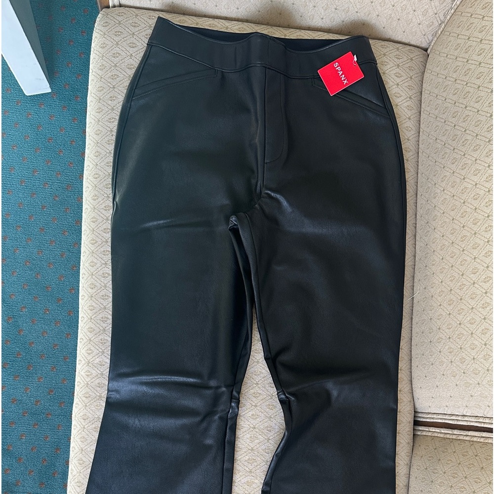 SPANX faux black leather flared pants